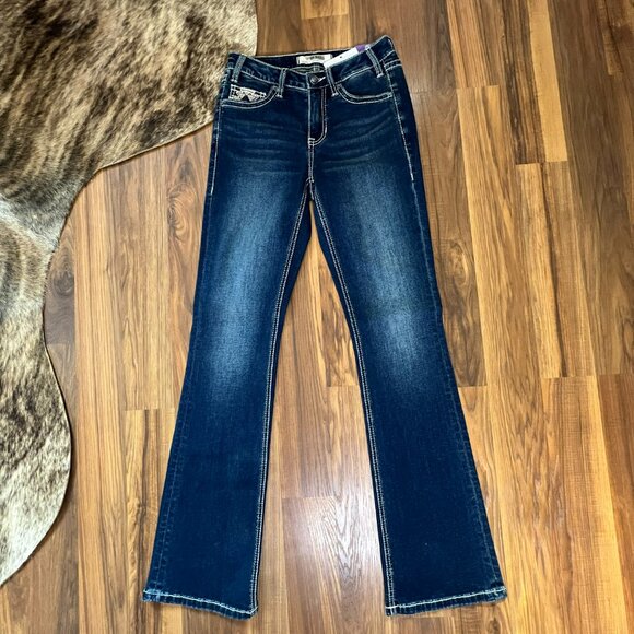 NEW ROCK & ROLL Denim Midrise Bootcut Aztec Longhorn Women's Riding Jeans 26x34 - Picture 2 of 12